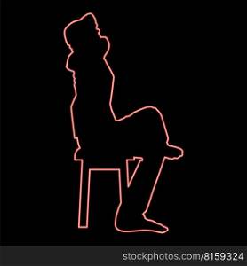 Neon man sitting pose with hands behinds head young man sits on a chair with his leg thrown silhouette icon black color vector illustration flat style simple imagein circle round red color vector illustration image flat style light. Neon man sitting pose with hands behinds head young man sits on a chair with his leg thrown silhouette icon black color illustration in circle round red color vector illustration image flat style