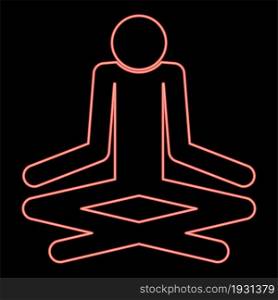 Neon man yoga stick icon black color in circle outline vector illustration red color vector illustration flat style light image. Neon man yoga stick icon black color in circle red color vector illustration flat style image