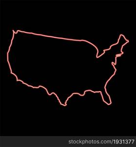 Neon map of america icon black color in circle outline vector illustration red color vector illustration flat style light image. Neon map of america icon black color in circle red color vector illustration flat style image