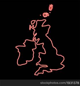 Neon map of united kingdom icon black color in circle outline vector illustration red color vector illustration flat style light image. Neon map of united kingdom icon black color in circle red color vector illustration flat style image