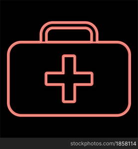 Neon medical case red color vector illustration flat style light image. Neon medical case red color vector illustration flat style image