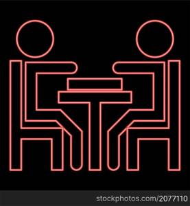 Neon men playing at the table red color vector illustration image flat style light. Neon men playing at the table red color vector illustration image flat style