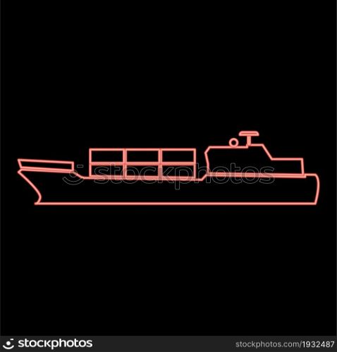 Neon merchant ship red color vector illustration flat style light image. Neon merchant ship red color vector illustration flat style image
