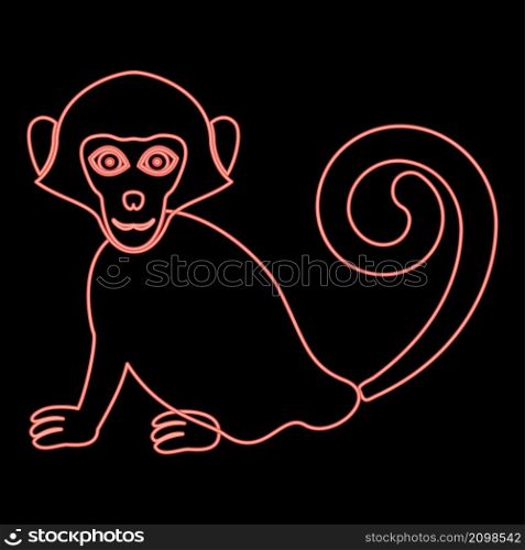 Neon monkey red color vector illustration image flat style light. Neon monkey red color vector illustration image flat style