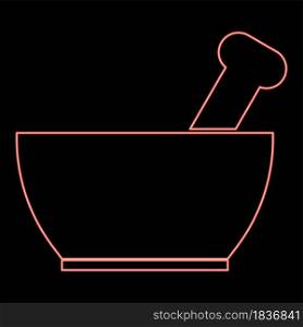 Neon mortar and pestle red color vector illustration flat style light image. Neon mortar and pestle red color vector illustration flat style image