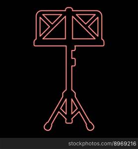 Neon music stand easel Reading-stand red color vector illustration image flat style light. Neon music stand easel Reading-stand red color vector illustration image flat style