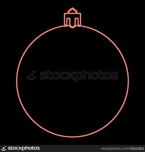 Neon new year&rsquo;s sphere christmas ball red color vector illustration flat style light image. Neon new year&rsquo;s sphere christmas ball red color vector illustration flat style image
