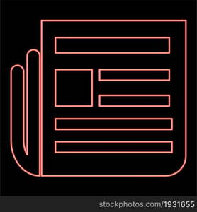 Neon newspaper red color vector illustration flat style light image. Neon newspaper red color vector illustration flat style image