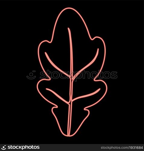 Neon oak leaf red color vector illustration flat style light image. Neon oak leaf red color vector illustration flat style image