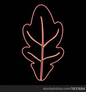 Neon oak leaf red color vector illustration flat style light image. Neon oak leaf red color vector illustration flat style image