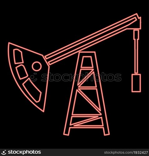 Neon oil rig red color vector illustration flat style light image. Neon oil rig red color vector illustration flat style image