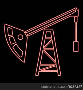 Neon oil rig red color vector illustration flat style light image. Neon oil rig red color vector illustration flat style image