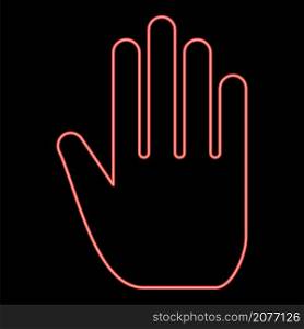 Neon open human hand red color vector illustration image flat style light. Neon open human hand red color vector illustration image flat style