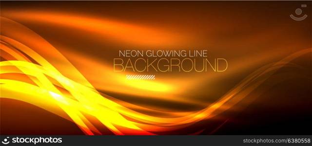 Neon orange elegant smooth wave lines digital abstract background. Neon elegant smooth wave lines vector digital abstract background