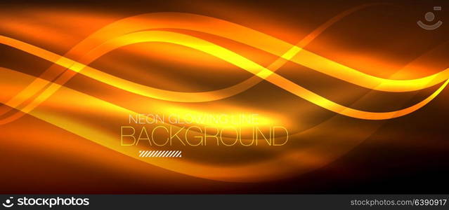 Neon orange elegant smooth wave lines digital abstract background. Neon elegant smooth wave lines vector digital abstract background