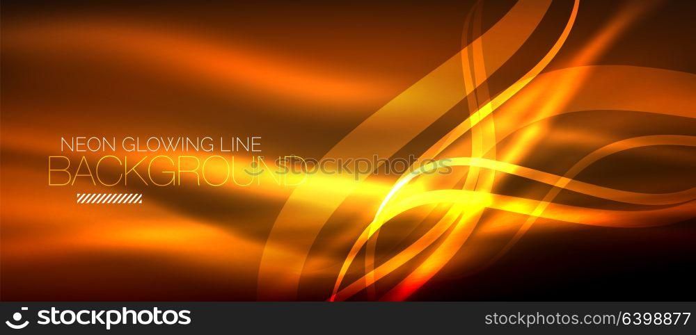 Neon orange elegant smooth wave lines digital abstract background. Neon elegant smooth wave lines vector digital abstract background