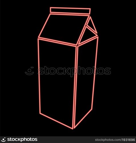 Neon package for milk red color vector illustration flat style light image. Neon package for milk red color vector illustration flat style image