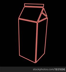 Neon package for milk red color vector illustration flat style light image. Neon package for milk red color vector illustration flat style image