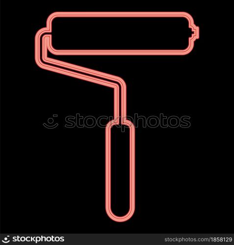 Neon paint roller red color vector illustration flat style light image. Neon paint roller red color vector illustration flat style image