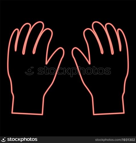 Neon pair work of gloves icon black color in circle outline vector illustration red color vector illustration flat style light image. Neon pair work of gloves icon black color in circle red color vector illustration flat style image