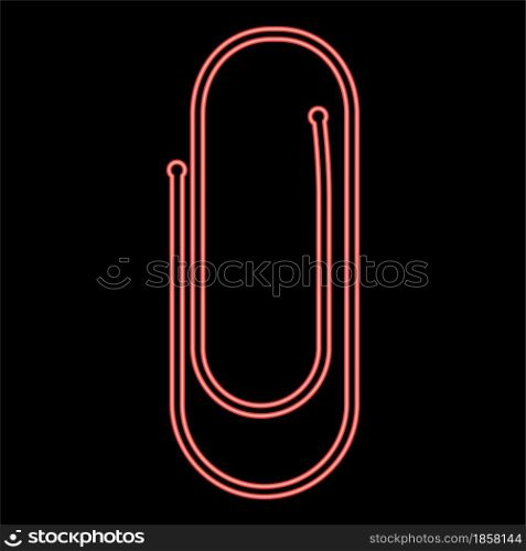Neon paper clip red color vector illustration flat style light image. Neon paper clip red color vector illustration flat style image