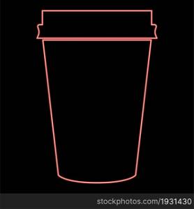 Neon paper coffee cup icon black color in circle outline vector illustration red color vector illustration flat style light image. Neon paper coffee cup icon black color in circle red color vector illustration flat style image