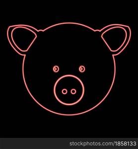 Neon pig head red color vector illustration flat style light image. Neon pig head red color vector illustration flat style image
