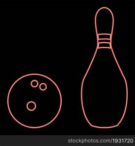 Neon pin and bowling ball red color vector illustration flat style light image. Neon pin and bowling ball red color vector illustration flat style image
