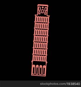 Neon pisa tower red color vector illustration flat style light image. Neon pisa tower red color vector illustration flat style image