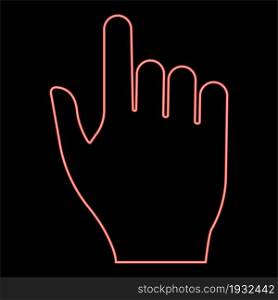 Neon pointing hand red color vector illustration flat style light image. Neon pointing hand red color vector illustration flat style image