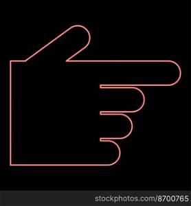 Neon pointing hand red color vector illustration image flat style light. Neon pointing hand red color vector illustration image flat style