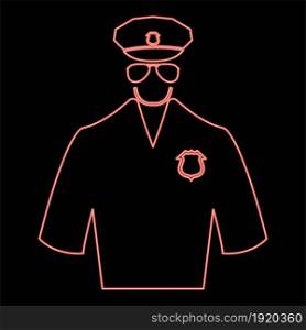 Neon police red color vector illustration flat style light image. Neon police red color vector illustration flat style image