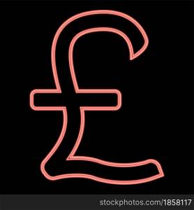 Neon pound sterling red color vector illustration flat style light image. Neon pound sterling red color vector illustration flat style image
