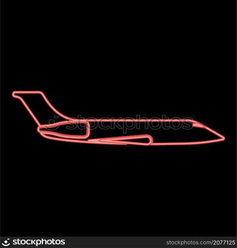 Neon private airplane red color vector illustration image flat style light. Neon private airplane red color vector illustration image flat style