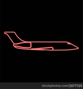 Neon private airplane red color vector illustration image flat style light. Neon private airplane red color vector illustration image flat style