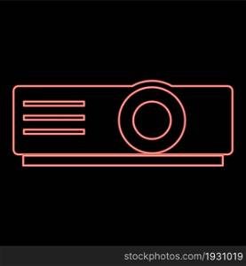 Neon projector icon black color in circle outline vector illustration red color vector illustration flat style light image. Neon projector icon black color in circle red color vector illustration flat style image