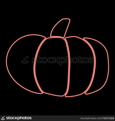 Neon pumpkin icon black color in circle outline vector illustration red color vector illustration flat style light image. Neon pumpkin icon black color in circle red color vector illustration flat style image