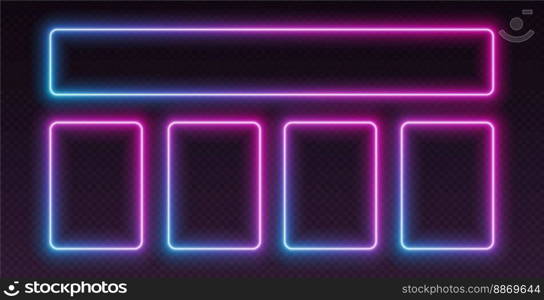 Neon quiz template, UI design for questionnaire with multiple answers. Glowing borders set for tv show contest. Colors are easy to change. Vector illustration.. Neon quiz template, UI design for questionnaire with multiple answers. Glowing borders set for tv show contest.