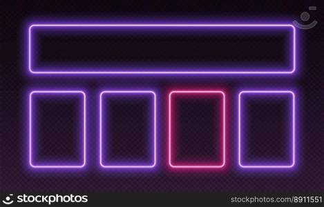 Neon quiz template, UI design for questionnaire with multiple answers. Glowing borders set for tv show contest. Colors are easy to change. Vector illustration.. Neon quiz template, UI design for questionnaire with multiple answers. Glowing borders set for tv show contest.