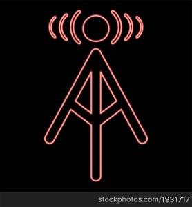 Neon radio tower red color vector illustration flat style light image. Neon radio tower red color vector illustration flat style image