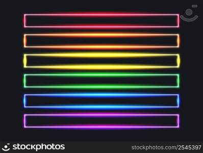 Neon rainbow flag lines for pride month, freedom and equality