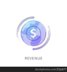 Neon revenue vector line icon isolated on white background. Revenue line icon for infographic, website or app.. Neon revenue vector line icon.