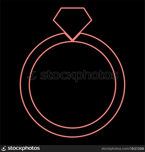Neon ring icon black color in circle outline vector illustration red color vector illustration flat style light image. Neon ring icon black color in circle red color vector illustration flat style image
