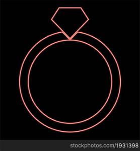 Neon ring icon black color in circle outline vector illustration red color vector illustration flat style light image. Neon ring icon black color in circle red color vector illustration flat style image