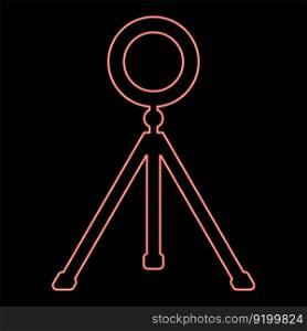 Neon ring lighting studio lamp light LED selfie lamp with tripod for mobile phone use blogger red color vector illustration image flat style light. Neon ring lighting studio lamp light LED selfie lamp with tripod for mobile phone use blogger red color vector illustration image flat style