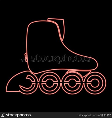 Neon roller skate icon black color in circle outline vector illustration red color vector illustration flat style light image. Neon roller skate icon black color in circle red color vector illustration flat style image