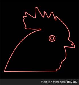 Neon rooster head red color vector illustration flat style light image. Neon rooster head red color vector illustration flat style image