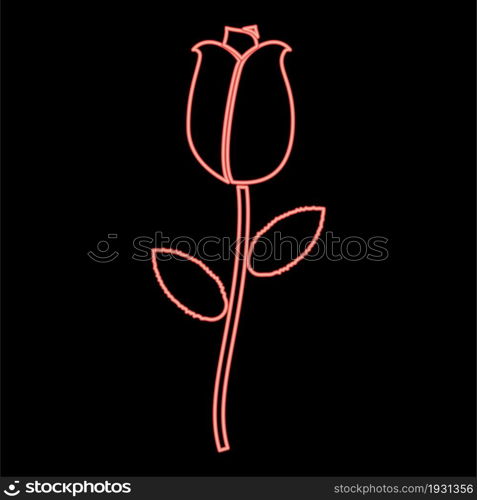 Neon rose icon black color in circle outline vector illustration red color vector illustration flat style light image. Neon rose icon black color in circle red color vector illustration flat style image