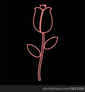 Neon rose icon black color in circle outline vector illustration red color vector illustration flat style light image. Neon rose icon black color in circle red color vector illustration flat style image