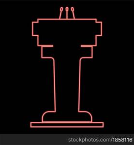Neon rostrum with three microphone red color vector illustration flat style light image. Neon rostrum with three microphone red color vector illustration flat style image